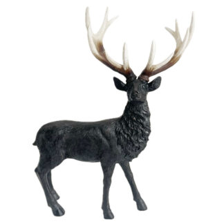 Dekofigur Hirsch schwarz mit großem Hirschgeweih edel stehend Xl Jäger Hirschdekoration