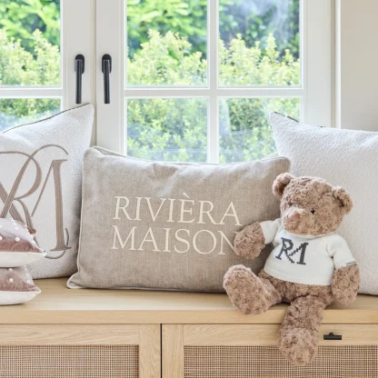 Kissen beige Riviera Maison Kissen Evora länglich 65x45 cm mit Aufschrift Riviera Maison Kissen edel handarbeit
