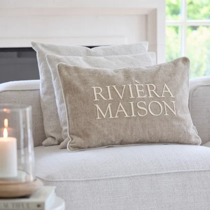 Kissen beige Riviera Maison Kissen Evora länglich 65x45 cm mit Aufschrift Riviera Maison Kissen edel handarbeit