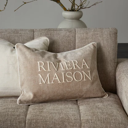 Kissen beige Riviera Maison Kissen Evora länglich 65x45 cm mit Aufschrift Riviera Maison Kissen edel handarbeit