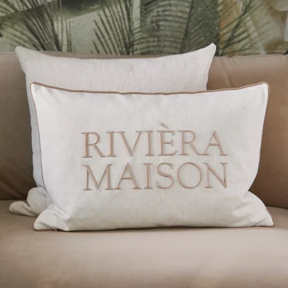 Kissen weiß beige Riviera Maison Kissen länglich 65x45 cm mit Aufschrift Riviera Maison Kissen Baumwolle edel