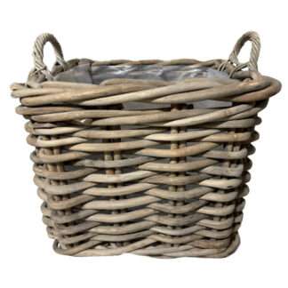 Korb Rattankorb Bambus Korb XL 50 cm Weidenkorb aus Rattan in braungrau naturfarben mit Griffen robust geflochten maritim Naturprodukt von Van der Leeden