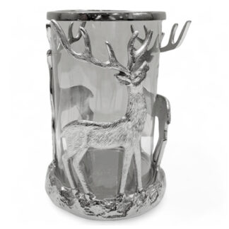 Kerzenhalter Windlicht Teelicht Hirsch Hirschgeweih silber Metall mit Glaseinsatz 33 cm XL edel Hirschdekoration Hirschliebhaber