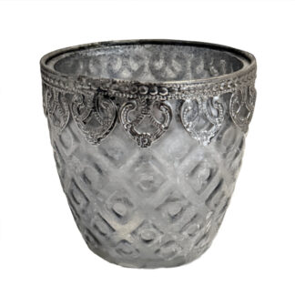 Teelichthalter Windlicht Bauernsilber mit verziertem Rand Windlicht Teelicht Bauernsilber silber grau antik