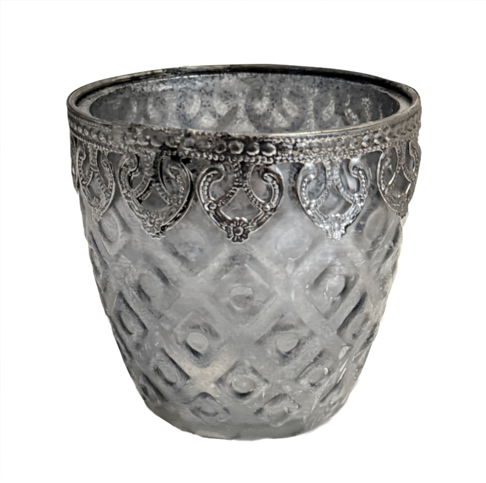 Teelichthalter Windlicht Bauernsilber mit verziertem Rand Windlicht Teelicht Bauernsilber silber grau antik