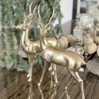 DEKO HIRSCH GOLD CHAMPAGNER EDEL 43 CM HIRSCHDEKORATION WINTER UND HERBSTDEKORATION WEIHNACHTSDEKORATION HIRSCHLIEBHABER