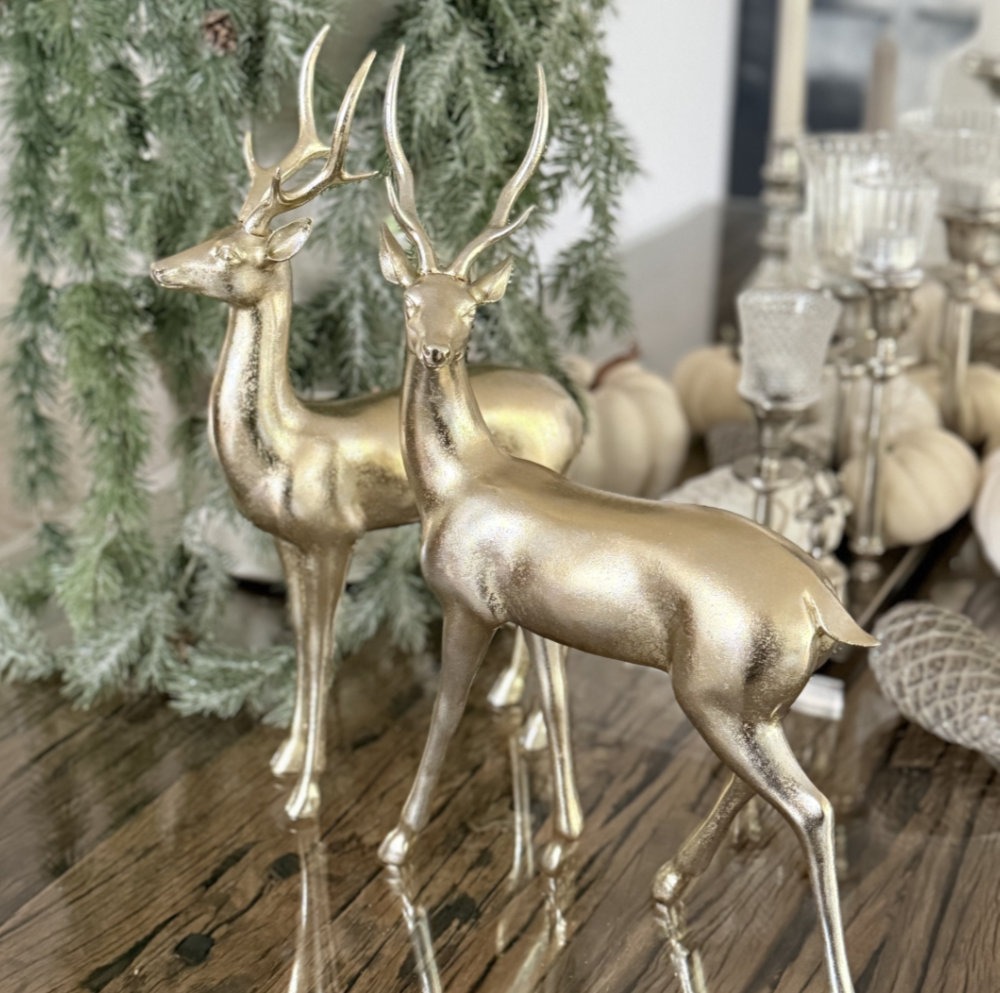 DEKO HIRSCH GOLD CHAMPAGNER EDEL 43 CM HIRSCHDEKORATION WINTER UND HERBSTDEKORATION WEIHNACHTSDEKORATION HIRSCHLIEBHABER