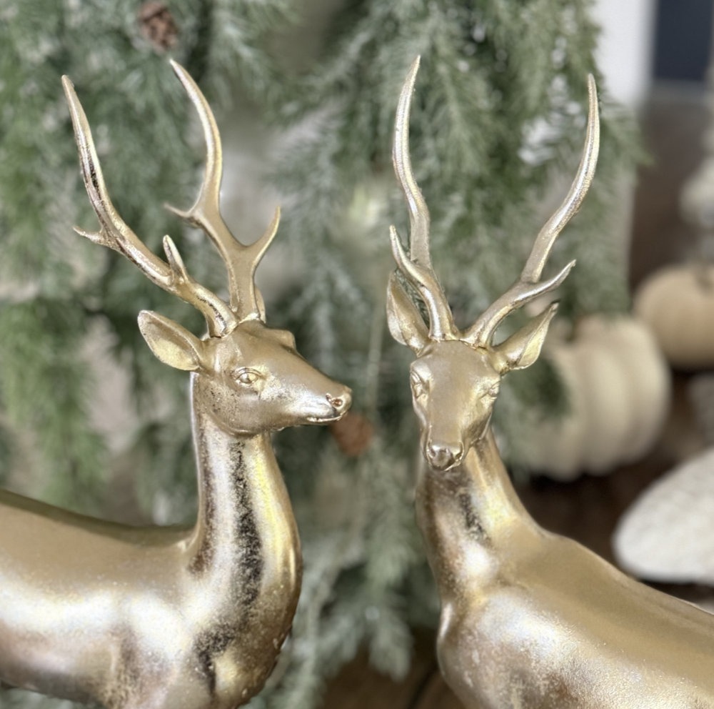 DEKO HIRSCH GOLD CHAMPAGNER EDEL 43 CM HIRSCHDEKORATION WINTER UND HERBSTDEKORATION WEIHNACHTSDEKORATION HIRSCHLIEBHABER