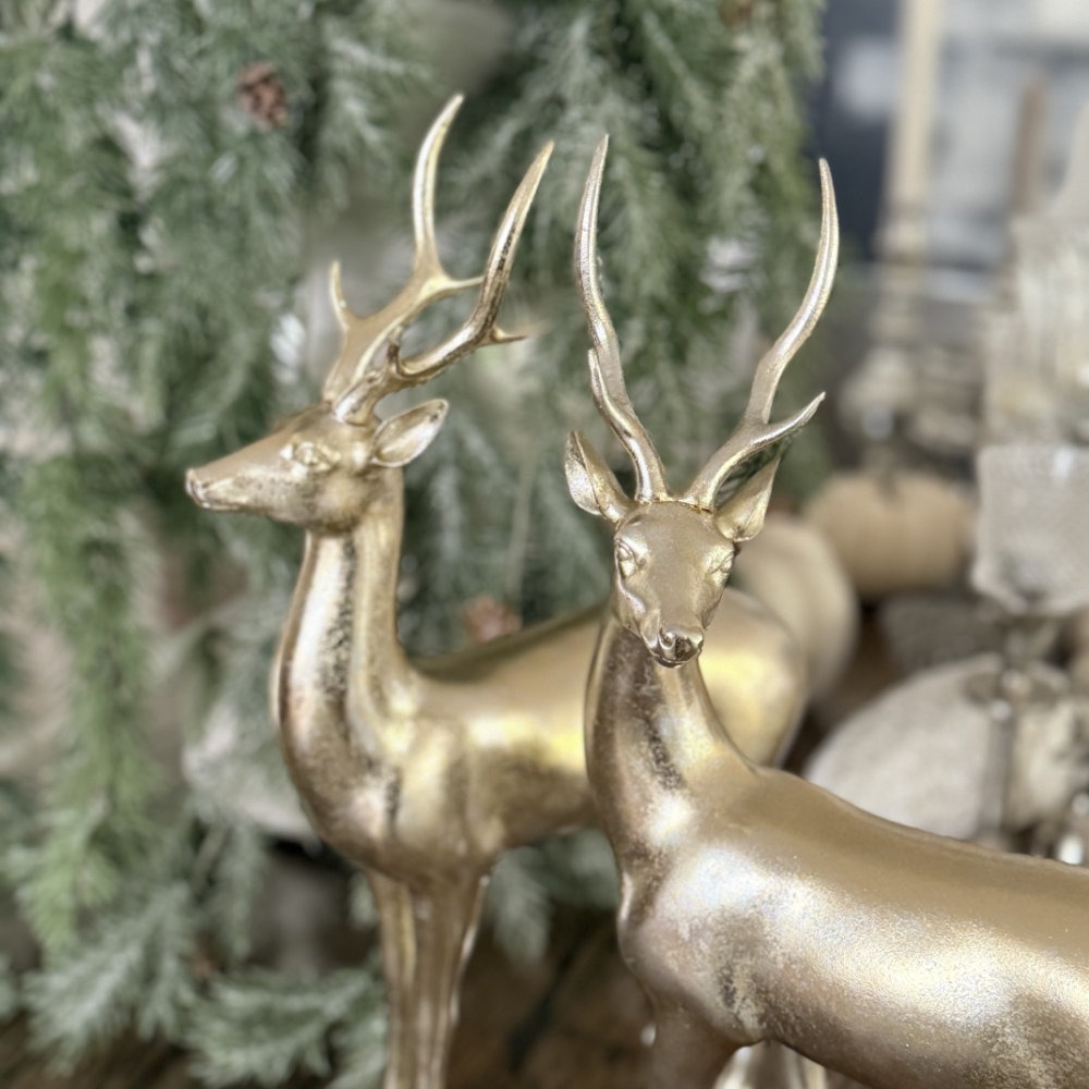 DEKO HIRSCH GOLD CHAMPAGNER EDEL 43 CM HIRSCHDEKORATION WINTER UND HERBSTDEKORATION WEIHNACHTSDEKORATION HIRSCHLIEBHABER