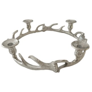 Dekokranz Hirschgeweih silber für 4 Stabkerzen Alu Adventskranz Hirschgeweih edel Weihnachtsdekoration 40 cm