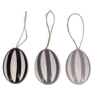 Deko-Ei, Osterei Gänseei Aufhänger gestreift weiß schwarz grau Dekoei Osterei gestreift 8 cm Osterdekoration Ostern