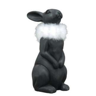 DEKO-HASE OSTERHASE SCHWARZ MIT WEIßEM FEDERKRANZ FEDERKRAGEN EDEL CHIC AUS BETON OSTERN OSTERDEKORATION EDEL