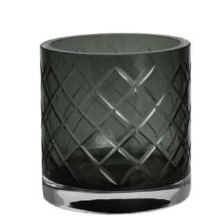 Teelicht schwarz smoke geschliffenes Glas 12 cm edel schweres Glas Teelichthalter Kaheku