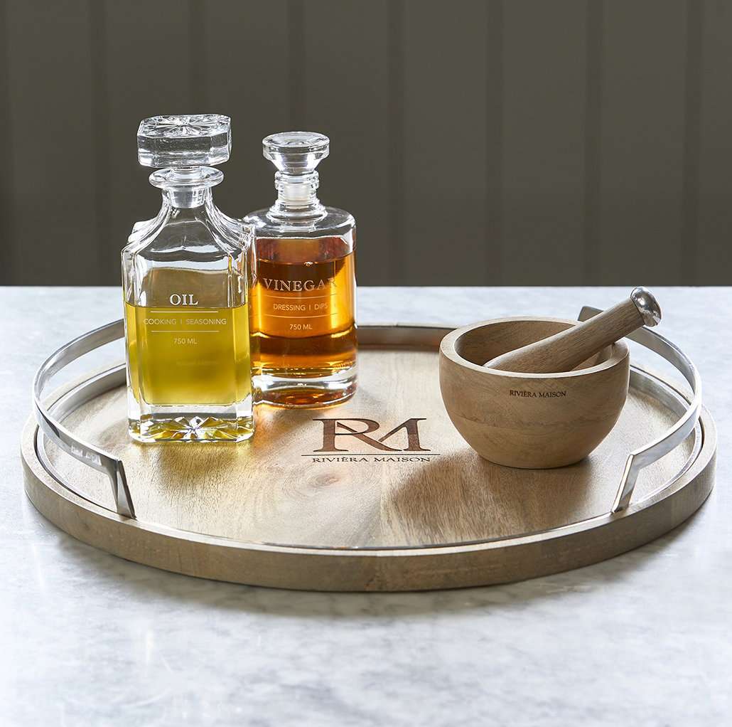 Tabkett mit Griff Coventry Holz mit Metal rund 50 cm Serviertablett von Riviera Maison Dekotablett