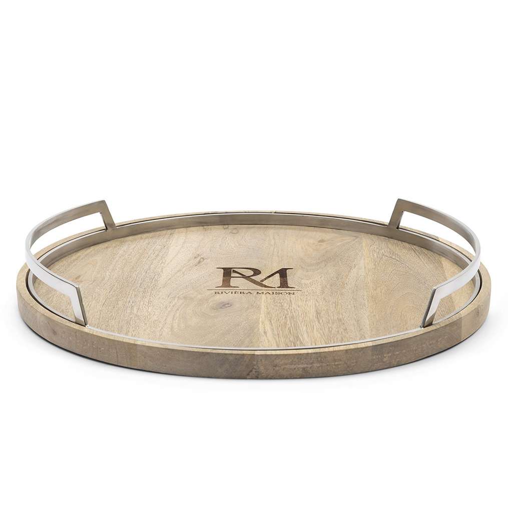 Tabkett mit Griff Coventry Holz mit Metal rund 50 cm Serviertablett von Riviera Maison Dekotablett