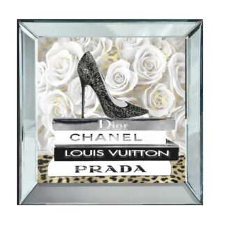Wandbild Bilderrahmen aus Spiegelglas High Heels Pumps auf Bücher Poster 40x40x4,5 cm Hazenkamp edeles Spigelglasbilderrahmen Fashion must haves
