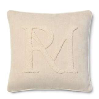 DEKO KISSEN LUNESSA RIVIERA MAISON 50 CM BEIGE WEIß EDEL MIT BESTICKTER AUFSCHRIFT edles Kissen Coutchkissen