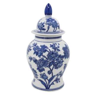 DECKELVASE blau weiß Flowers 50 cm Deckelvase mit Blumen Blumenmuster Deckelvase mit floralem Muster edel Cor Mulder