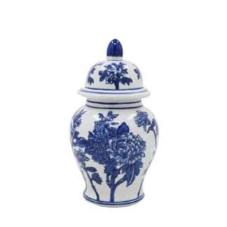 DECKELVASE blau weiß Flowers 25 cm Deckelvase mit Blumen Blumenmuster Deckelvase mit floralem Muster edel Cor Mulder