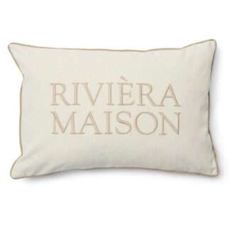 Kissen weiß beige Riviera Maison Kissen länglich 65x45 cm mit Aufschrift Riviera Maison Kissen Baumwolle edel Sommerkissen Sommerdekoration Sofakissen