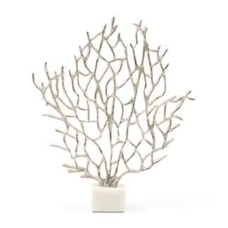 Dekofigur Koralle auf Fuß Silber auf weißem Marmorfuß von Riviera Maison coral crest Statue Sommerdekoration Meerestiere must have