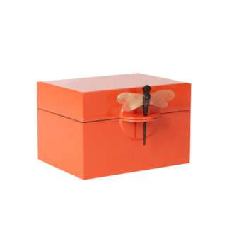 Schmuckbox Deko-Box orange Dragonfly aus Lack von Oi soi oi edel Schmuckschatulle mit Deckel und mit einer Libelle aus Horn Schmuckschatulle Schmuckschachtel Box aus Klavierlack fürs Badezimmer Aufbewahrung für Schmuck und Utensillien Dekoration must haves Muttertag