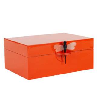 Schmuckbox Deko-Box orange Dragonfly XXL aus Lack von Oi soi oi edel Schmuckschatulle mit Deckel und mit einer Libelle aus Horn Schmuckschatulle Schmuckschachtel Box aus Klavierlack fürs Badezimmer Aufbewahrung für Schmuck und Utensillien Dekoration must haves Muttertag