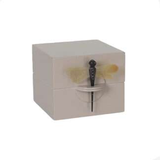 Schmuckbox Deko-Box Dragonfly aus Lack Cashmere taupe beige von Oi soi oi edel Schmuckschatulle mit Deckel und mit einer Libelle aus Horn