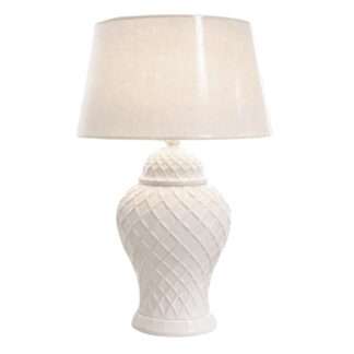 Tischlampe Deckelvase Rautenmuster weiß Rautenmuster 70 cm extra chic elegant ein must have Piece elegante Tischlampe Rautenmuster in Deckelvasenoptik Hazenkamp