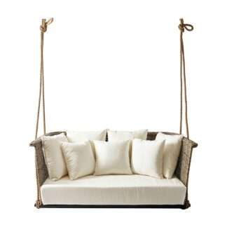 Riviera Maison Rattan Hängesofa Can Carlos Schaukel-Sofa Schaukel Sommerdekoration Rattan Strand Meer Ourdoorsofa beige weiß