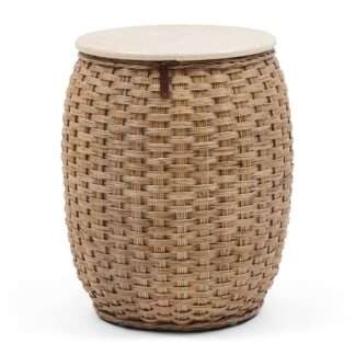 Beistelltisch Azoren Rattan und Marmor Riviera Maison 48x48x57 cm edel