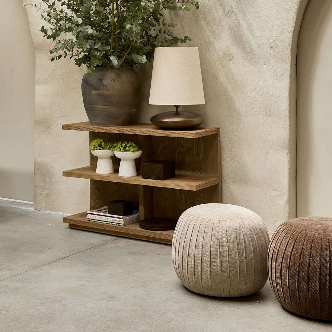 Riviera Maison Hocker Pouf Paris Footstool Grime braun rund edel Stoffhocker Sitzhocker braun 50x41 cm