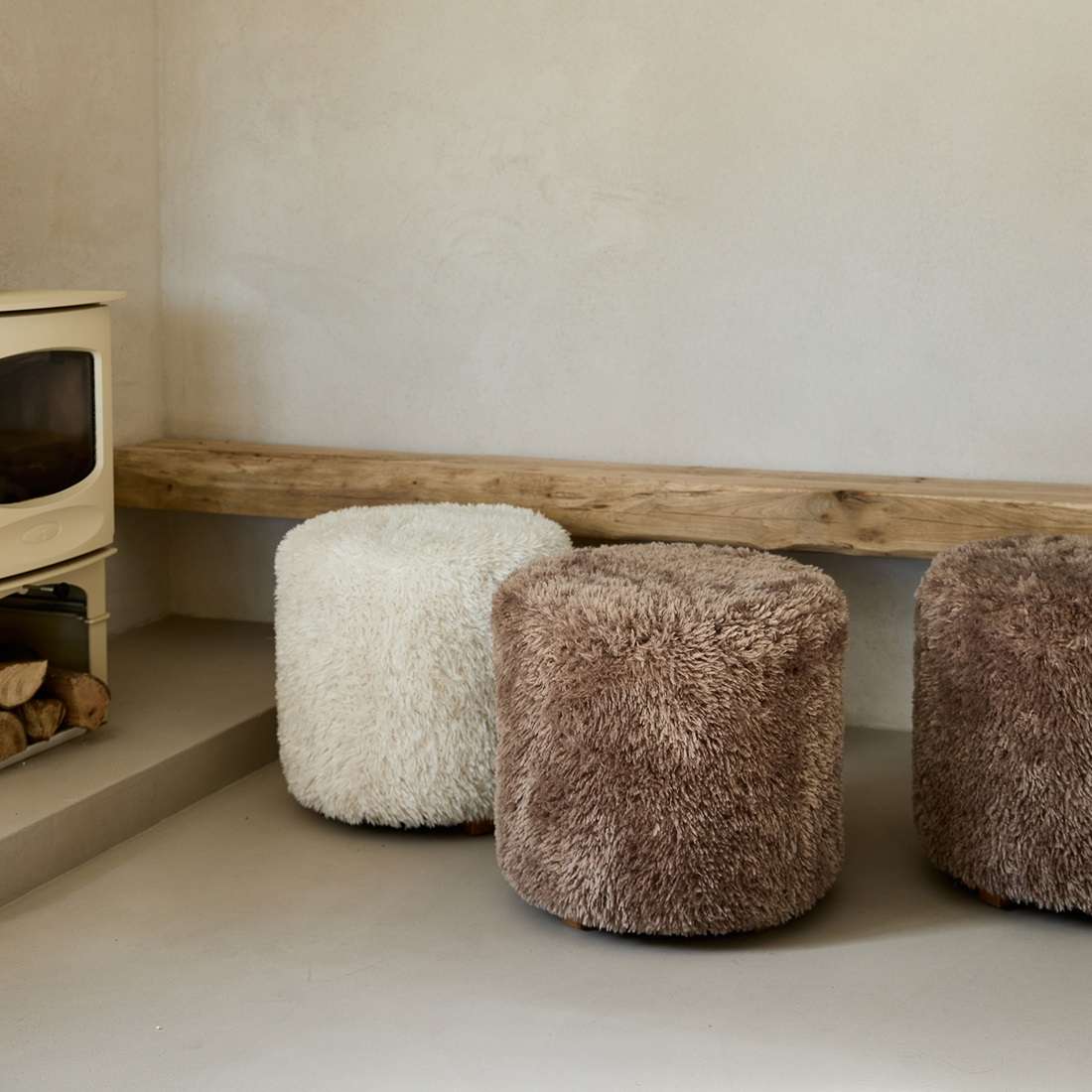 Hocker braun Fellimitat Bovery Raccoon Riviera Maison Fellhocker Sitzhocker aus Fell Faux 45 cm