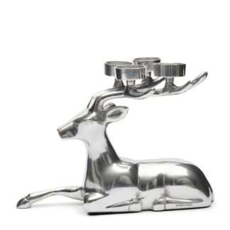 Kerzenhalter Hirsch Hirschgeweih Rentier von Riviera Maison edel silber Metall für 4 Teelichter sitzender Hirsch Reindeer Candle Holder