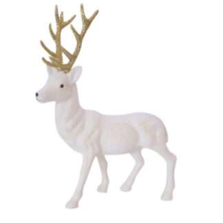 Deko-Hirsch weiß mit gold beflockt 30 cm