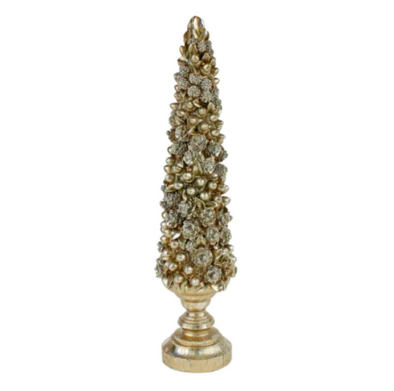 Deko Tanne Tannenbaum champagner gold Dekotannenbaum 57 cm Weihnachtsdekoration Tanne Zapfen Eichel gold champagner von Werner Voss Weihnachtsdekoration