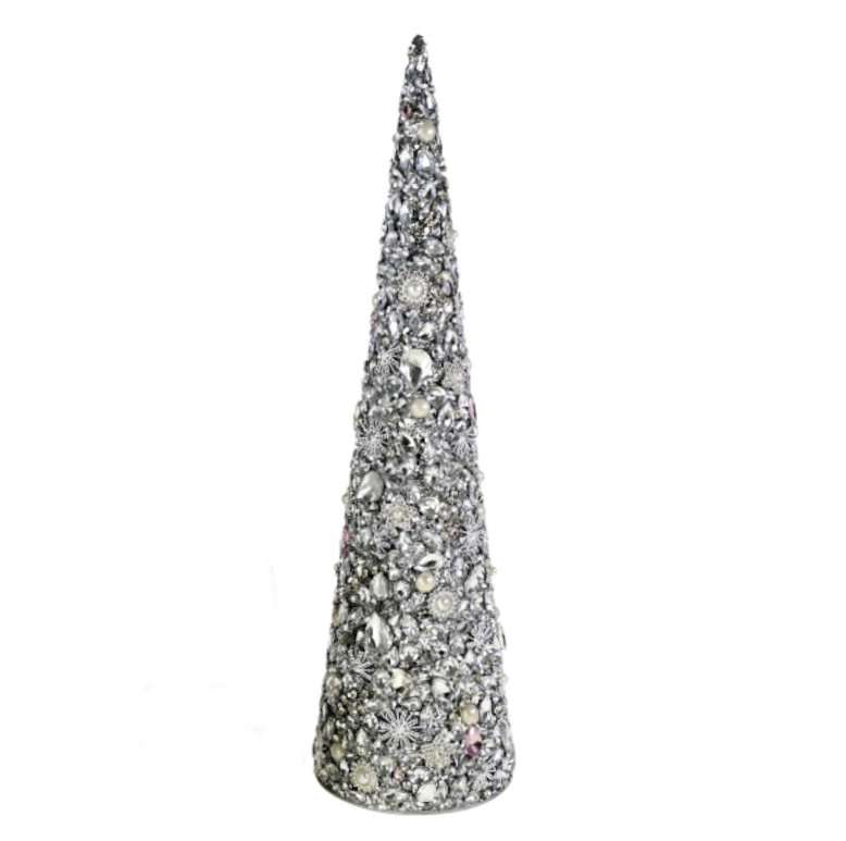 Deko-Tannenbaum silber Strass mit Perlen 45 cm edel Weihnachtsdekoration Luxuriös