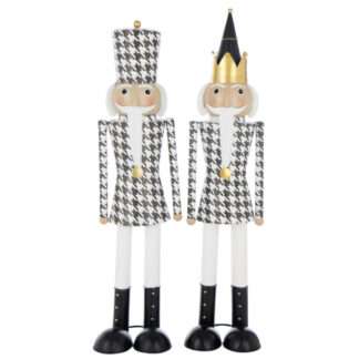 Nußknacker schwarz weiß Nussknacker Soldat schwarz weiß Pied-De-Poule 66 cm Metall 2er Set edel aus Metall J-Line