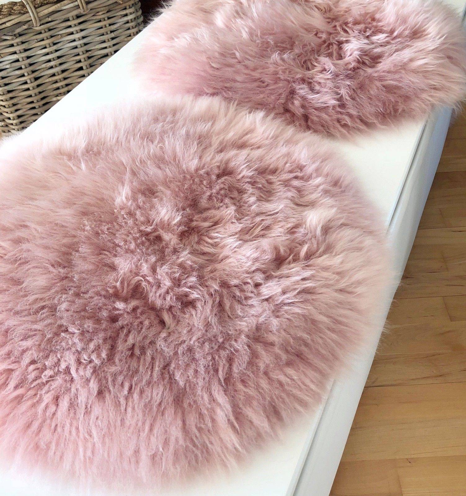 Lammfell Schaffell echt rosa blau – Art Interior Stuhlauflage weiß Sitzkissen Pad beige & Flourou Design Fell Luxury