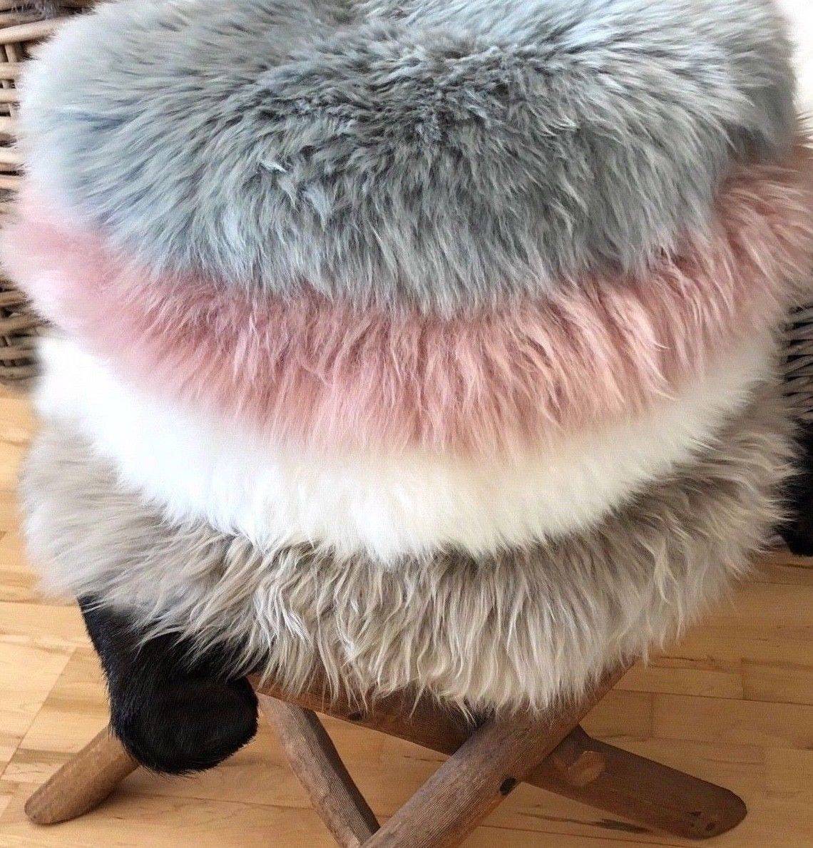 Lammfell Art Flourou & Design Schaffell blau – Luxury Stuhlauflage Sitzkissen Pad beige echt weiß Interior rosa Fell