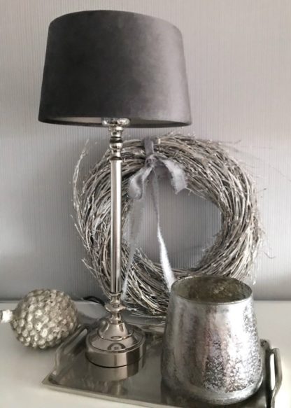 Tischlampe Lampenfuß silber Lampenschirm zinc Graphite dunkel grau samt Light and Living Lampenfuß Nico